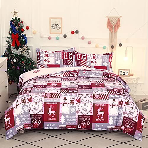Vgzsyomqib Weihnachten Bettwäsche Set 1 Bettbezug 220x240 cm mit 2 Kissenbezug 50x75 cm Weiche Mikrofaser Bettwäsche-Sets 3teilig Weihnachtsmann Weihnachtsmotiv Bettbezüge mit Reißverschluss 3er Set