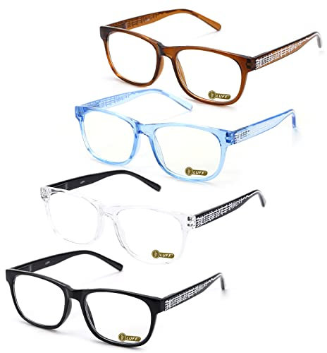 LUFF Lesebrille Blaulichtfilter Damen Herren - 4 PACK Brille mit Sehstärke Computerbrille Lesehilfe Sehhilfe für Senioren Anti-Müdigkeit Dioptrien Optics Federscharniere Lesegerät
