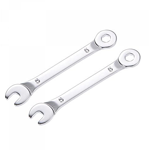 sourcing map Thin Combination Wrench with Offset 6-Point End and Angled Open End, Metric Mirror-Chrome Plated High Carbon Steel, for Household Repairs, 5mm, 2 Pcs
