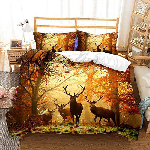 YZQGLHP Bettwäsche 135x200 2 teilig Bettbezug Set Wild Lebende Hirsche 100% Mikrofaser Bettbezug Bettgarnitur mit Reißverschluss,Bettdecken Bezug & Kissenbezug 80x80 cm