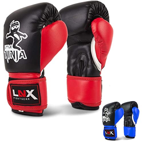 LNX Boxhandschuhe Kinder Little Ninja - ideal für Kids Kickboxen Boxen Kampfsport UVM (schwarz/rot)