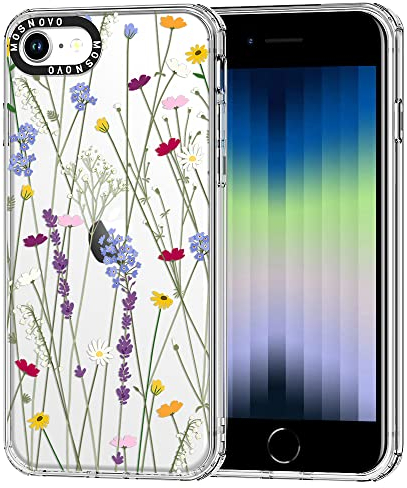 MOSNOVO Case for iPhone SE, iPhone 8 & iPhone 7, [Buffertech 6.6ft Military-Grade Drop Protection] [Anti Peel Off Tech] Clear TPU Bumper Phone Case Cover Design - Floral Garden