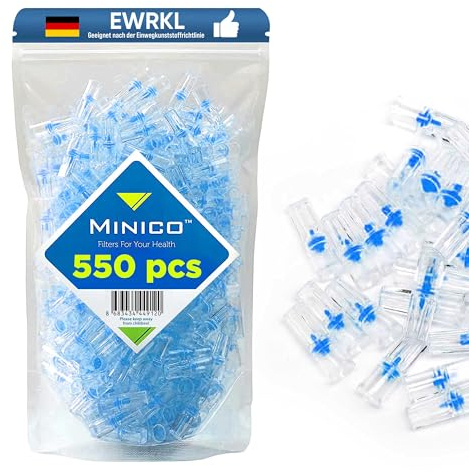 MINICO Zigarettenfilter 8 mm – 550 Stück, Mikro-Filter Tipps für Regular & King Size Zigaretten, kompatibel mit Zigarettenpapier, Stopfmaschine, Tuben & Zigarettenhalter