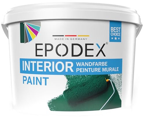 EPODEX INTERIOR PAINT Peinture pour murs intérieurs 45 couleurs tendance blanc polaire, multicolore, anti-éclaboussures, résistante, faible odeur, haute opacité, 3-53 kg 3,3kg (ca. 25m²)