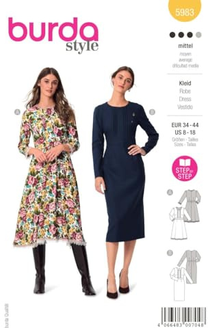 burda style Schnittmuster, 5983, Kleid selber nähen [Damen, Gr. 34 - 44] Level 3 für Fortgeschrittene, mehrfarbig