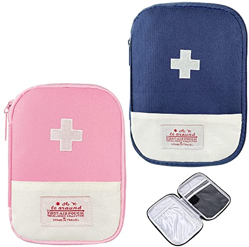 2 Stück wasserdichte Medizin Aufbewahrungstasche, Tragbar Reise Erste Hilfe Set, Erste Hilfe Tasche Leer, Reiseapotheke Wasserdicht, für Im Büro, Auf Reisen, Beim Wandern, Camping (Blau, Rosa)