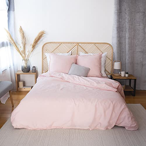 Parure de lit 260x240 cm Coton Lin lavé Lino Rose Nude 3 pièces
