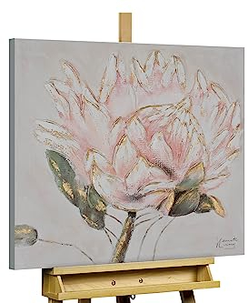 KunstLoft Leinwandbild | 100% HANDGEMALT | 60x60cm | Gemälde 'Pink Tenderness' | Blüten | Rosa Weiß | Wandbild Wohnzimmer