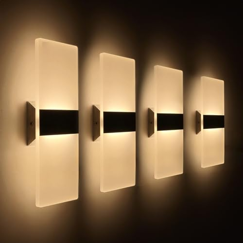 ChangM 4 Stücke Wandleuchte Innen LED 12W Wandlampe Acryl Wandbeleuchtung Modern für Wohnzimmer Schlafzimmer Treppenhaus Flur |Warmweiß