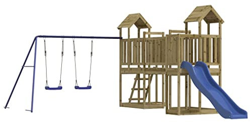 vidaXL Spielturm, Klettergerüst mit Rutsche Schaukel, Kinder Kletterturm mit Holzdach, Spiel-Zubehör für Garten, Holz Spielplatz, Imprägniertes Kiefernholz