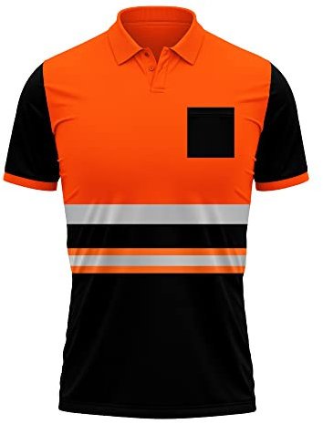 trending babz Polo haute visibilité à manches courtes pour homme 2 tons contrastés Tailles S à 2XL, Orange et noir., XL