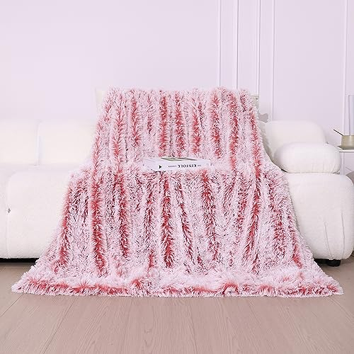 KANKAEU Kuscheldecke Flauschig 160×200 cm, Super Weich & Warme Decke, Farbverlauf Hellrosa Kuscheldecke, Fleecedecke, Sofadecke, Tagesdecken, Couchdecke