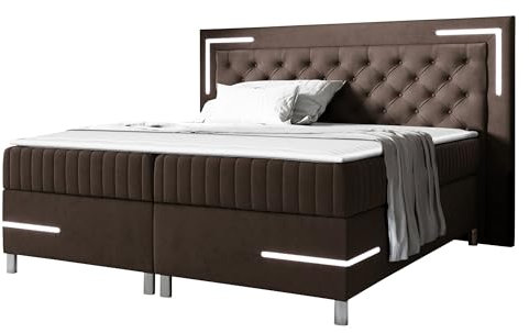 Mirjan24 Boxspringbett Tasurto V mit LED-Beleuchtung Continentalbett Doppelbett 2 Bettkästen Matratze + Topper Polsterbett Bett mit Kopfteil für Schlafzimmer Bettgestell (Fresh 04, 200 x 200 cm)