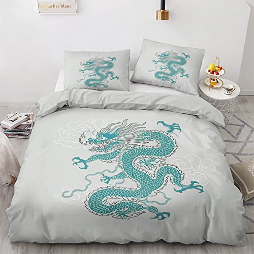 GEDAEUBA Sommer Bettwäsche 135x200 Chinesischer Drache - Asiatische Motive Bettbezug 135 x 200 2er Set, Wendebettwäsche und Kissenbezug 80x80, Weiche Mikrofaser Bettwäsche-Sets mit Reißverschluss
