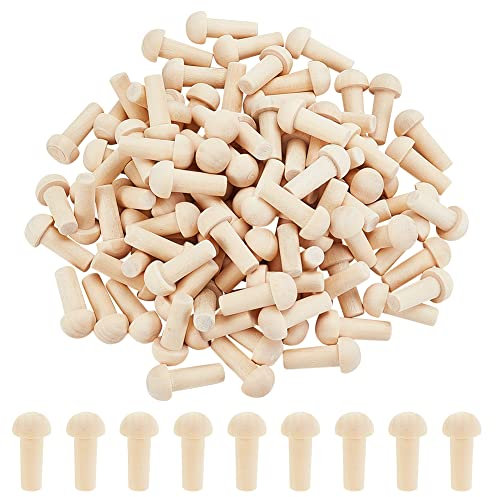 OLYCRAFT 100 Stück Mini Holz Achszapfen 30mm Unfinished Holzzapfen Rohling Pilz Holzzapfen BurlyWood Achszapfen passt 7mm Loch Holzrad für DIY Holz Rad Trian Auto Craft Supplies