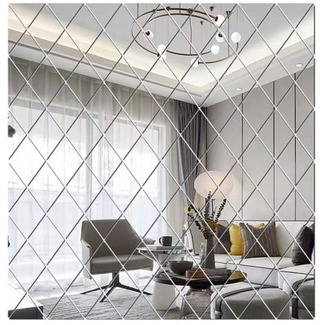 Qiwenr 17 Pcs Dekorative Spiegel Aufkleber - 3D Abnehmbarer Acrylspiegel, Selbstklebende Raute Wandaufkleber, Diamant Wandaufkleber für Zuhause Wohnzimmer Schlafzimmer Dekor