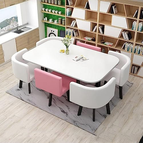 MAxba Esstisch mit 6 Stühlen Balkon Esstisch Set Stilvoll Rechteckig Konferenztisch mit Stühlen Set,Beistelltisch Empfangtisch Küchentisch,Tischplatte aus Holz (Color : Pink1)