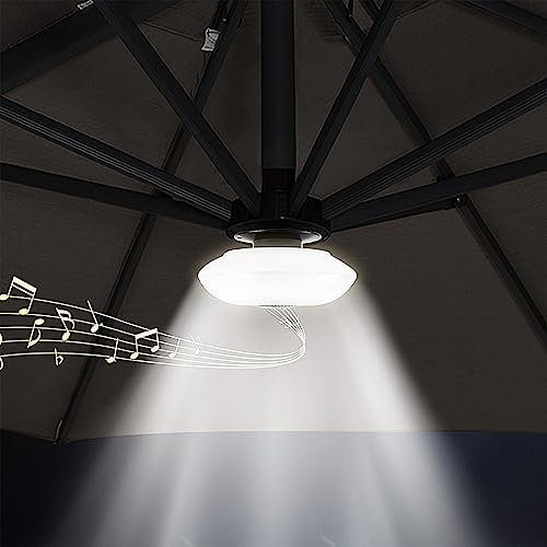 Parasol Lights Solar Powered Warm/White,Solar Parasol Light Patio Umbrella Light with Remote Control,Waterproof Parasol Lights with Wireless speakers (White Light with Wireless speakers)