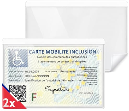AVIDA ZEN Support Carte Handicapé Pare Brise - Support Carte VTC - Porte Carte Handicapé Pare Brise – Carte Mobilité Inclusion - Pochettes Adhésives Transparentes (Lot de 2)