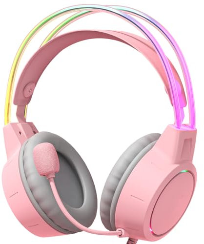 EIVOR Casque de Jeu de réduction du Bruit câblé avec Micro, Prise de 3,5 mm, léger et Casque Confortable sur l'oreille, équipé de Cache-Oreilles entièrement enveloppées et de lumières LED, pour la PC