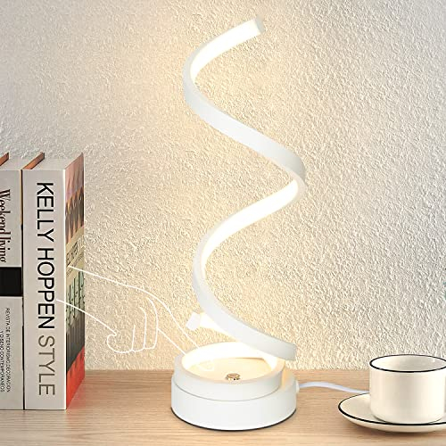 ZMH Tischlampe Touch Dimmbar Nachttischlampe - Led Wohnzimmer Tischleuchte 12W Modern weiß Spiral Design Nachttischleuchte Schlafzimmer Metall Nachtlicht 3000K-6000K Stufenlos mit Kabel Büro