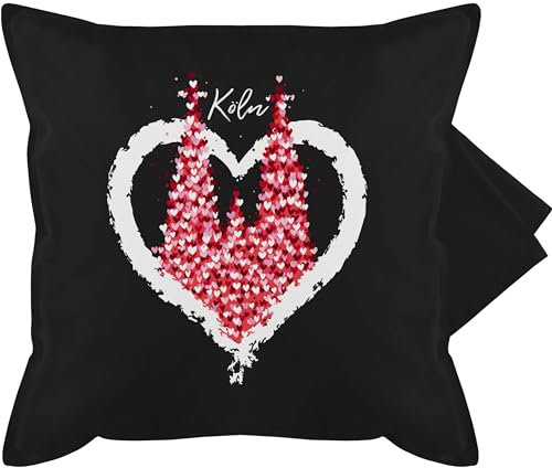 Kissenbezug - & Fasching - Kissen - Kölner Dom Köln Rot Weiss Karneval I Kölle I Fastnacht I Fasnacht I Fasnet - 50 x 50 cm - Schwarz - karnevalskissen fasching- un kissenhülle sofakissen mit