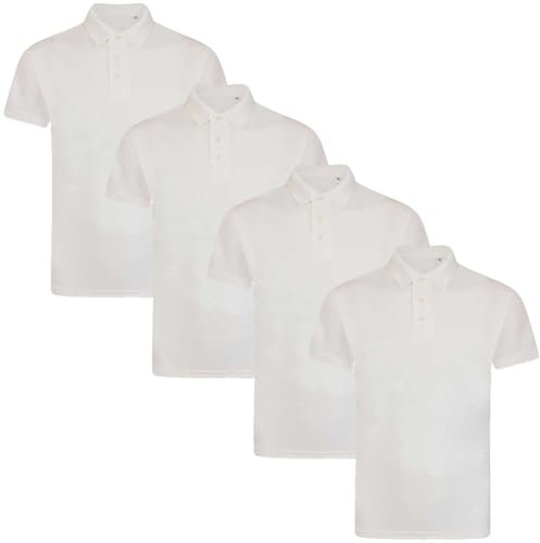 True Face Mens Polo Shirt Plain Tshirt Short Sleeve Summer Work Pique T Shirt Workwear Adult Tee Classic Casual Top White Plain - 4 Pack XL