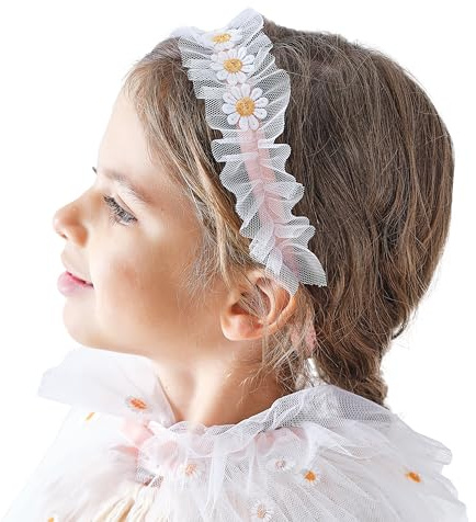Ginger Ray Gestickter Gänseblümchen-Kopfschmuck für Mädchen mit weißem Tüll für Geburtstage und Kostümpartys, Einheitsgröße