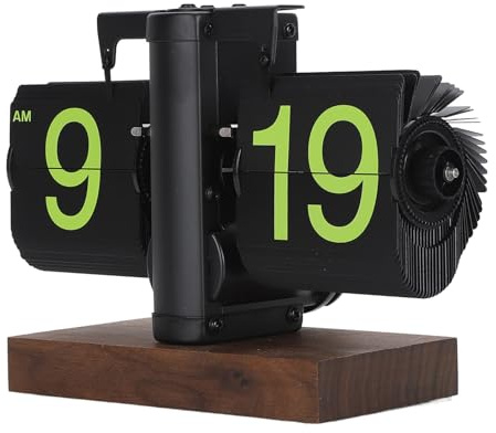 ciciglow Digitale Klappuhr, 12 Stunden, Einseitige Digitale Klappuhr, Automatische Retro-mechanische Klappuhr für Schlafzimmer, Arbeitszimmer, Büro (Mattierter schwarzer Rahmen, grüne