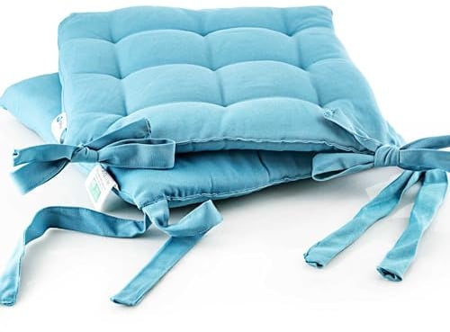 etérea Sitzkissen Stuhl 40x40 2er Set innen - Stuhlkissen Türkis - Sitzauflage Stuhl, Gartenstuhl, Indoor, Outdoor - waschbare Sitzpolster - 2 Stück Kissen 40x40 mit Bänder - Hellblau