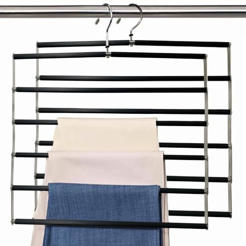 Loputon Hosenbügel, 2 Stück Hosenbügel Platzsparend, Faltbare rutschfest Hosenständer aus Edelstahl, Multifunktionaler Kleiderschrank-Organizer, Bietet Platz für Mehrere Hosen, Jeans, Schals