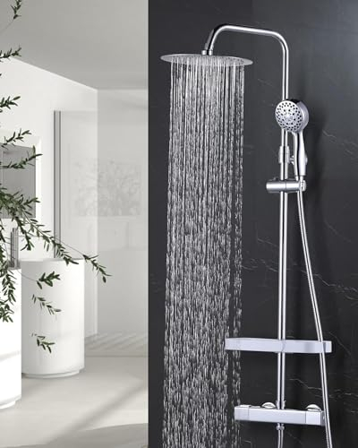 iVIGA Columna Ducha Termostática, Completo Duchas de Bbaño Columna 30 cm Conjunto Columna con Rociador, sistema de ducha, cromado