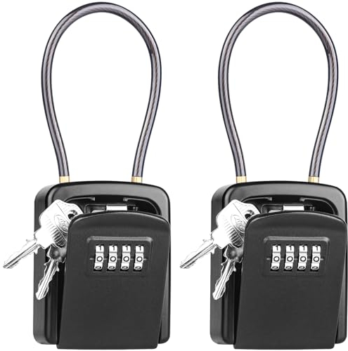 Diyife Schlüsseltresor mit Abnehmbares Kabel,[2 Stück] Wetterfest Schlüsselkasten Schlüsselsafe 4 Stellig Zahlencode Schlüsselbox, Aufhängbare Schlüsselversteck für Schlüssel Türkarte