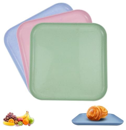 duisoad 3 Pièces Plateau de Service Rectangulaire Plateau de Service Plastique Plateau Antidérapant pour Cuisines, Pique-Niques, Cafés, Hôtels