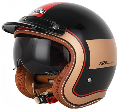 Jethelme 3/4 Halber Motorradhelm, Retro-Motorradhelm, DOT/ECE-Zugelassener Retro-Jet-Helm Für Damen Und Herren, Moped, Motorrad, Helikopter D,L61-62CM