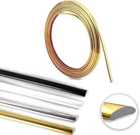 MeYuxg Baguette de Finition Autocollantes,Plafond Moulure Adhesive,PVC Moulure Murale Autocollantes, Plinthe Souple Autoadhésive,Panneaux Muraux Autocollants Polyvalentes(Or-8M-8MM-2,8MM)