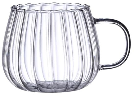 Générique Tasses À Citrouille Claires - Tasse Claire De 400 Ml, Tasses En Verre Convexes De Grande Capacité, Halloween Citrouille Tasse En Verre Avec Poignée
