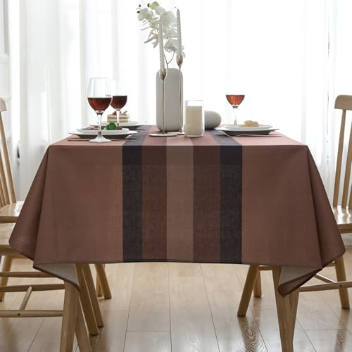 Braun Tischdecke Modern 140 x 140 Abwaschbar Tischwäsche Leinen Optik Tischtuch Runde Wasserdicht Garten-Tischdecken Fleckschutz Outdoor für Esszimmer, Garten, Party Hochzeiten Herbst
