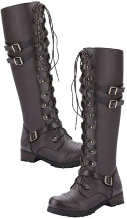 DEARMAMY Stivali da Equitazione per Donna Stivaletti alla Caviglia Eleganti Stivali al Ginocchio con Lacci Comodi Suola Flessibile