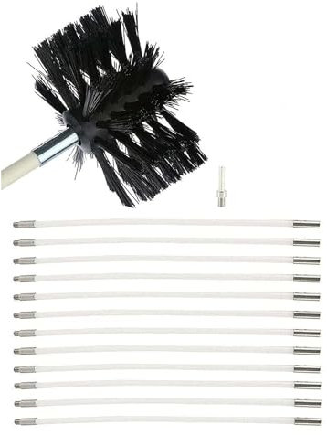 HANFEN Schornsteinfeger-Set, Kanalentlüftungs-Reinigungsset Mit 15 Nylonstäben, 1 Bürstenkopf, 1 Bohranschluss, Schornstein-Reinigungsbürste for Kamin, Trocknerentlüftung(12 Rods,610mm)