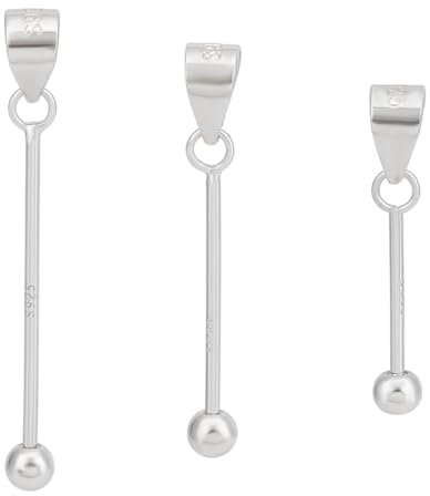 BENECREAT 3 Stück platinierte Kopfstifte mit Biegering, Platin-Augenstifte zum Selbermachen, 15,5/21/26mm 925er Sterlingsilber lange Kugelanhänger für Herstellung von Schmuck, 0.9mm dick