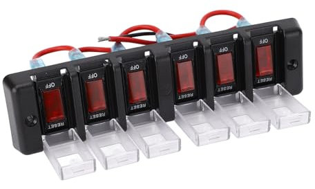 Panel de Interruptores de 6 Vías, Interruptor Basculante Precableado con Protección contra Sobrecarga, LED Rojo, IP66 para Coche, Barco