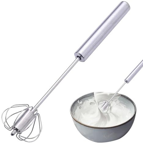 Semi-automatic stainless steel whisk - push egg beater, non-stick whisk, rotating hand mixer for whipped cream, ideal for making milk froth, kitchen tool resistant