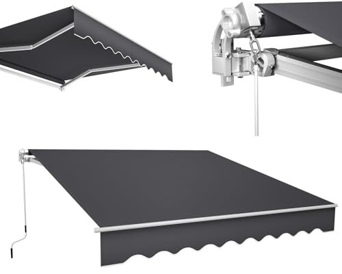 Toldo de brazo articulado de 3 m, toldo para balcón y terraza, impermeable, resistente, marco de aluminio, toldo de altura ajustable con manivela para una sombra óptima