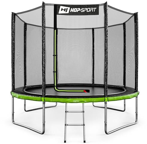 Hop-Sport Trampolin Outdoor - Ø 244/305/366/427/488 cm - Trampolin mit außenliegenden Sicherheitsnetz, Stabiler Rahmenkonstruktion & Sicherheitszertifikaten - Komplettset mit Leiter (305 cm)