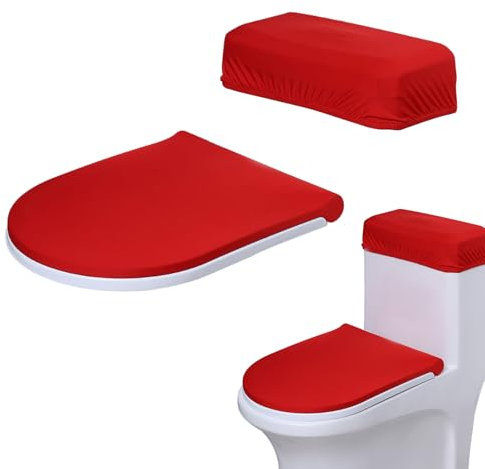 Funda para tapa de inodoro y tapa de inodoro, funda de asiento de inodoro con parte inferior elástica, funda de inodoro suave y elástica, juego de fundas universales para decoración de baño (rojo)
