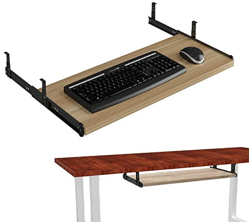 Générique Support Coulissant pour Clavier à Hauteur réglable avec Rail d'extension de 14 Pouces pour Tablette coulissante sous Le Bureau en Bois pour Clavier à Domicile