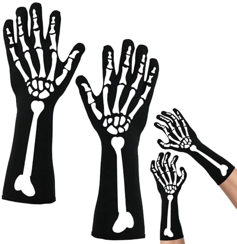 LXONTSG Schädel Handschuhe Halloween, 1 Pairs Halloween Skelett Gloves, Gruselige Schwarze Handschuhe, Erwachsene Skelett Gloves, für Party Kostümzubehör