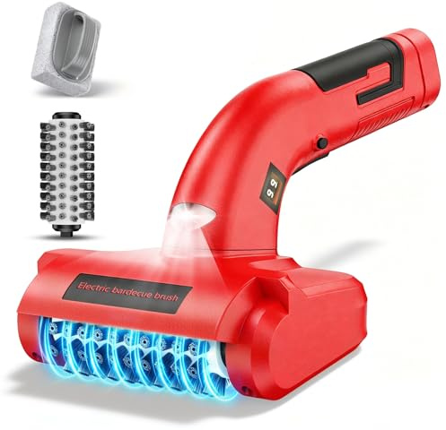 SCZND Electric Grill Brush, Electric BBQ Grill Cleaner Cordless Rechargeable 700 RPM Grill Cleaning Brush for Outdoor Barbecue Grill with LED Light, Stainless Steel Brush, Cleaning Stone, Safety Lock