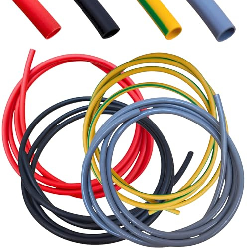 3mm Mixed-Colour PVC Electrical Wire Sleeving - 4 Metres | 1m each in Red, Black, Yellow/Green & Grey - Cable insulation sleeve